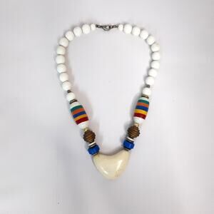 Vintage Native American Inspired Hand Painted Wood Beads With Heart Pendant.